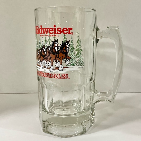 Budweiser Anheuser-Busch Clydesdales Large Glass Mug ‘92 VTG Christmas Barware - Picture 2 of 7